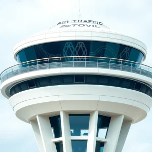 Modern air traffic control tower with advanced technology.