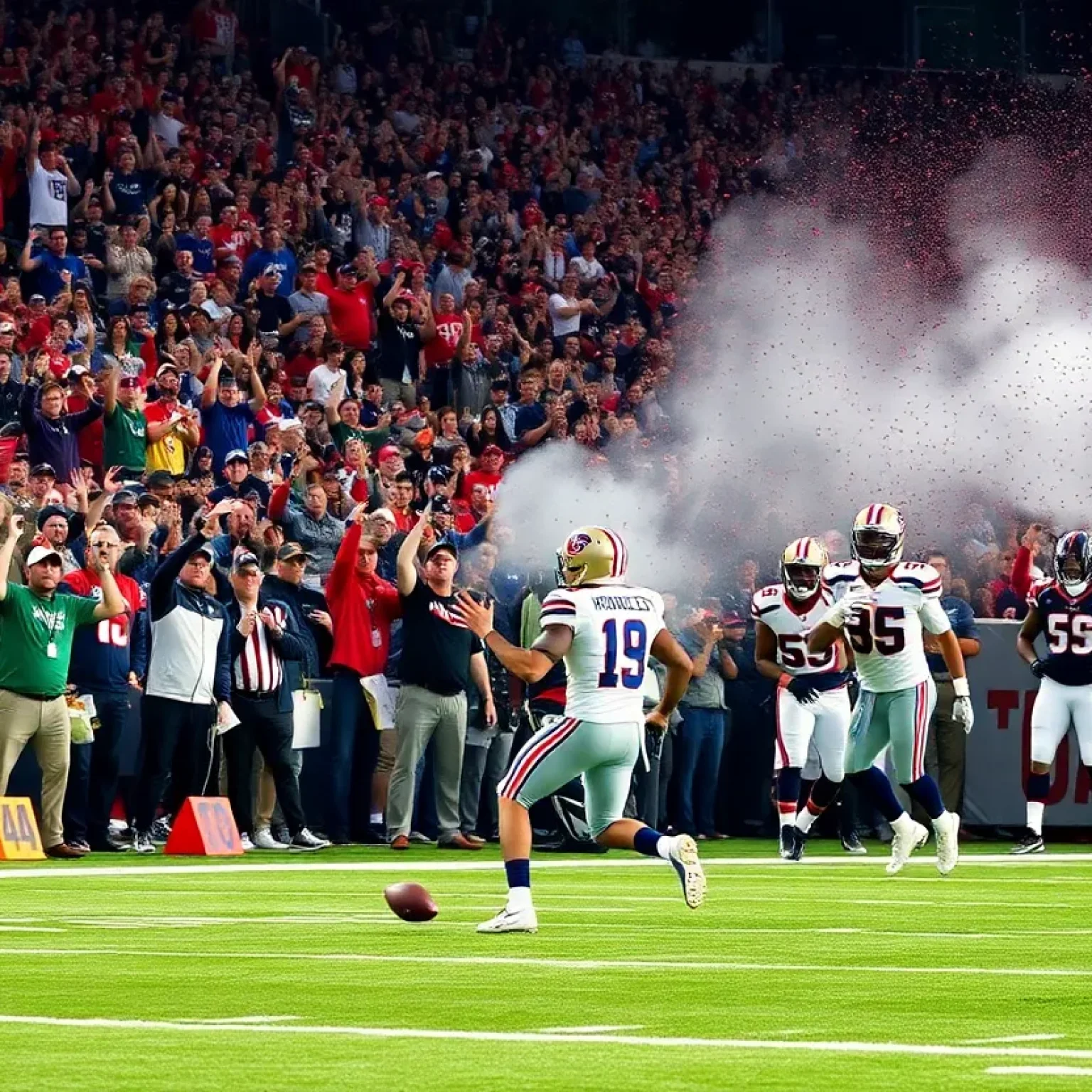 Atlanta Falcons players celebrating after a touchdown in a game