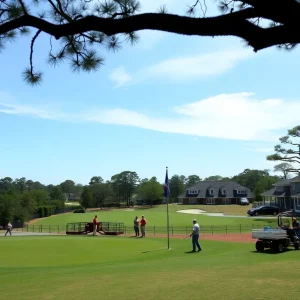 Staff members at Augusta National Golf Club working on course recovery post-hurricane