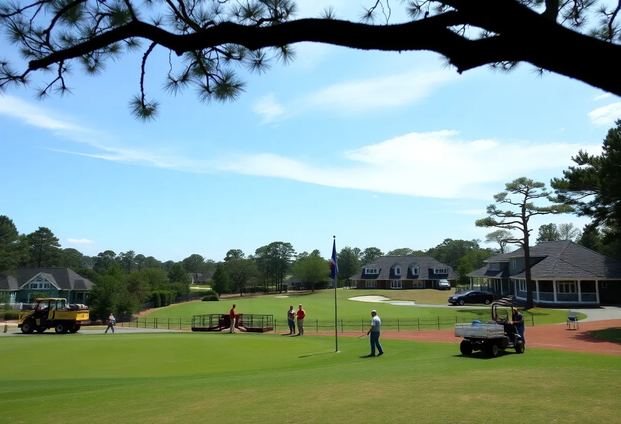 Staff members at Augusta National Golf Club working on course recovery post-hurricane