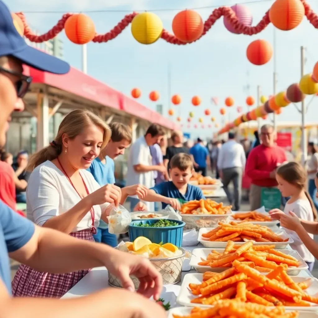 Families enjoying seafood at the Brandon Seafood Festival