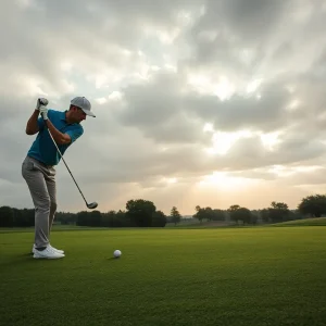 Golfer practicing on a beautiful, scenic golf course