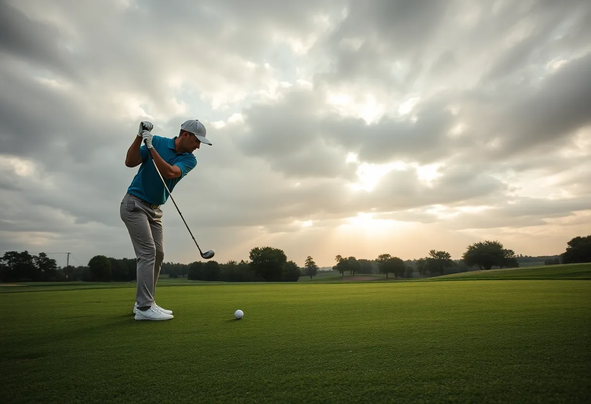 Golfer practicing on a beautiful, scenic golf course