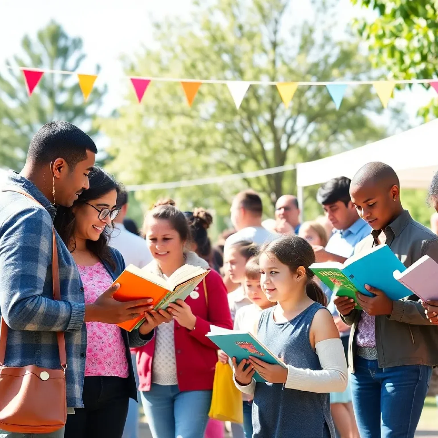 Families enjoying reading activities at a community event in Tampa