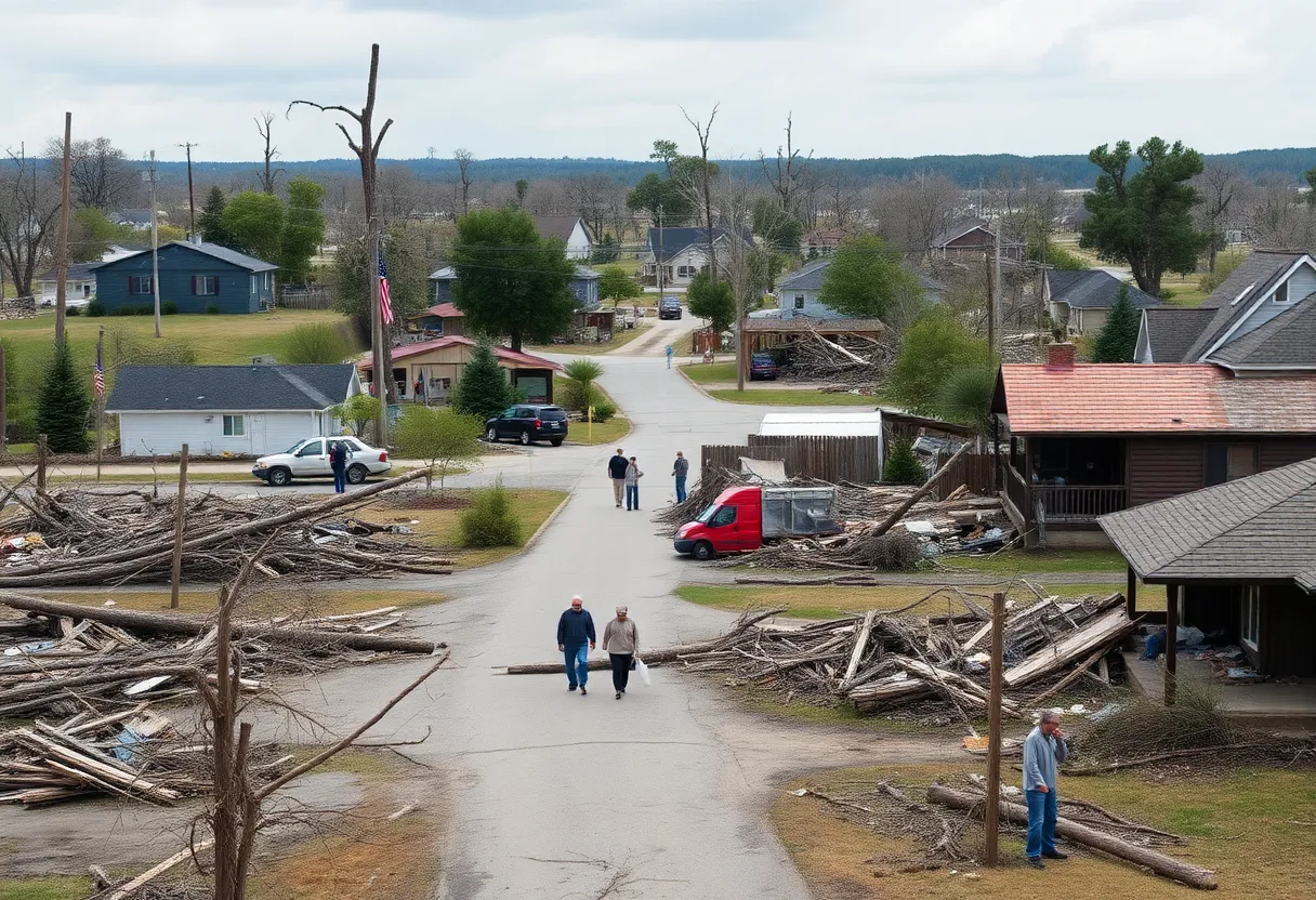 Community members supporting each other after a tornado