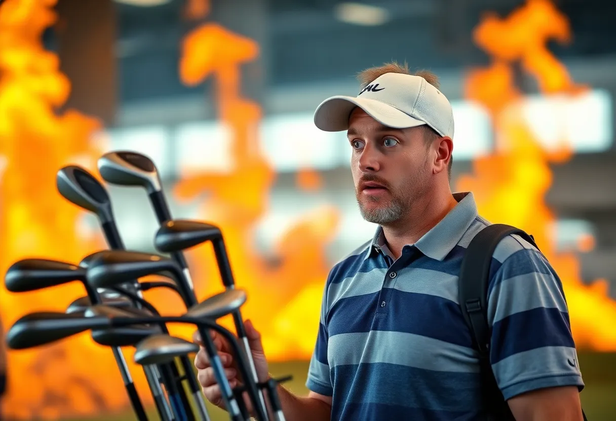 Damaged golf clubs and bag at airport baggage claim