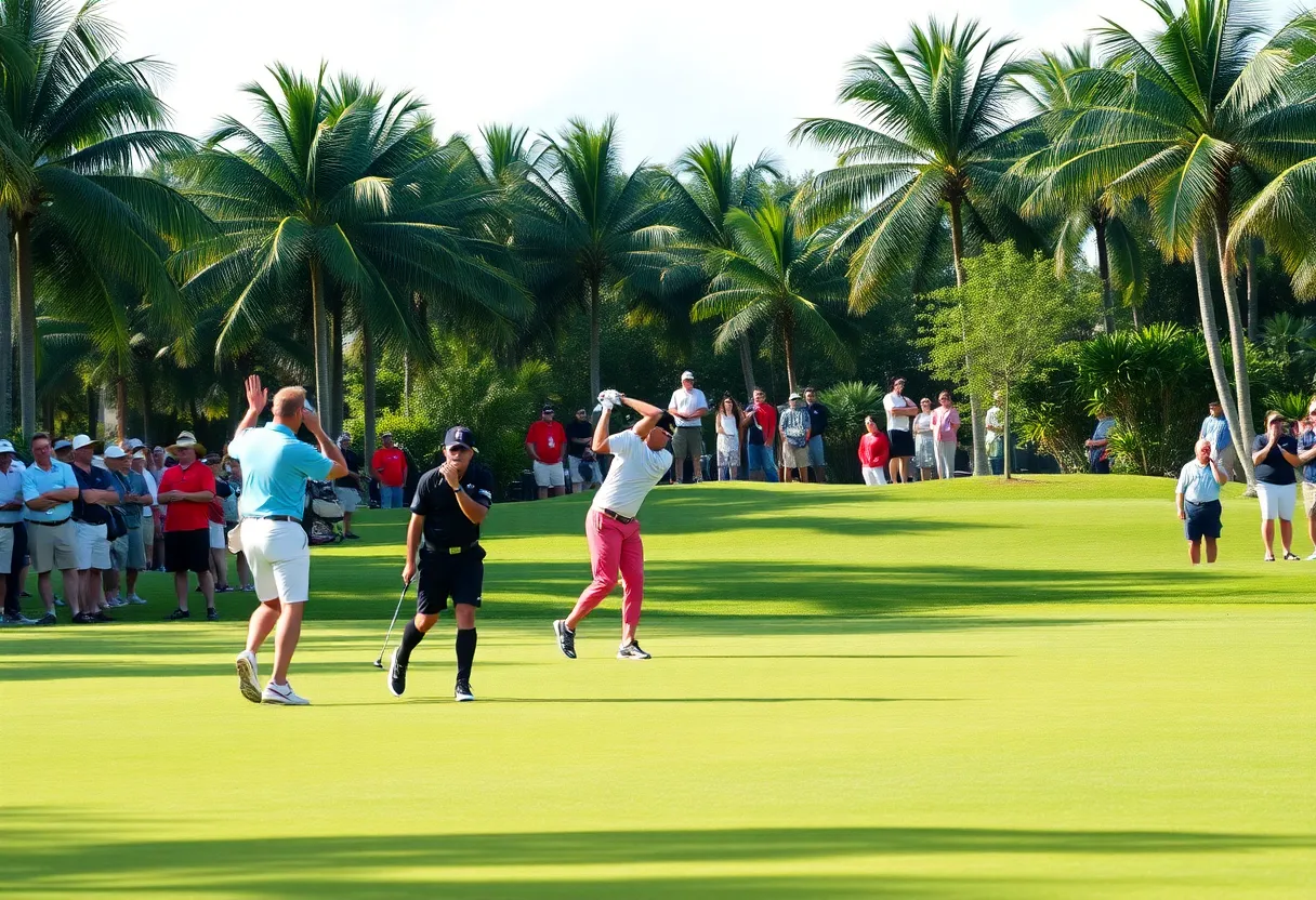 Golfers participating in the Dixie Amateur tournament under the sun