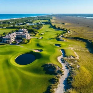 A beautiful golf course in Florida with a golfer playing.