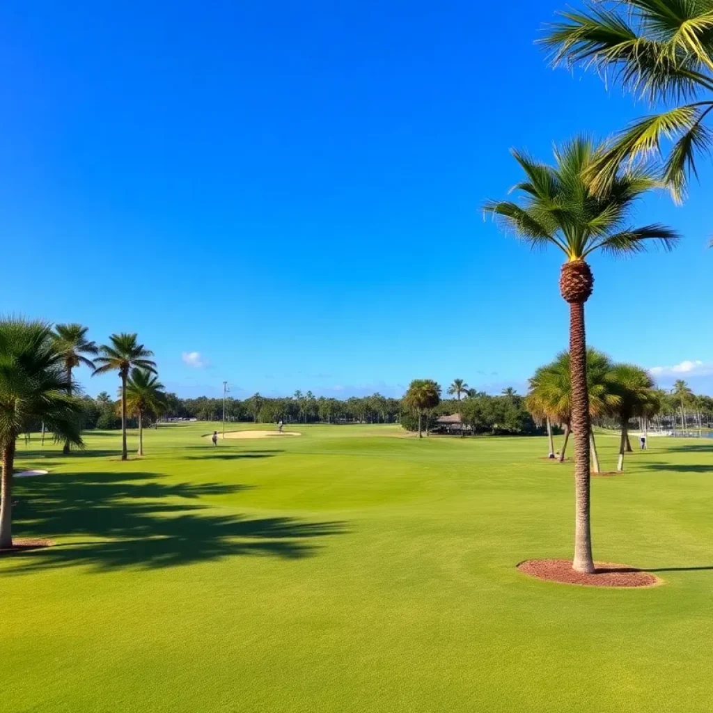 Scenic view of a Florida golf course with palm trees