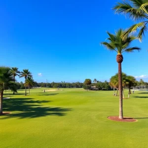 Scenic view of a Florida golf course with palm trees