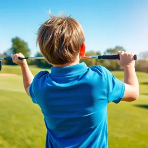 Young golfer swinging on the golf course