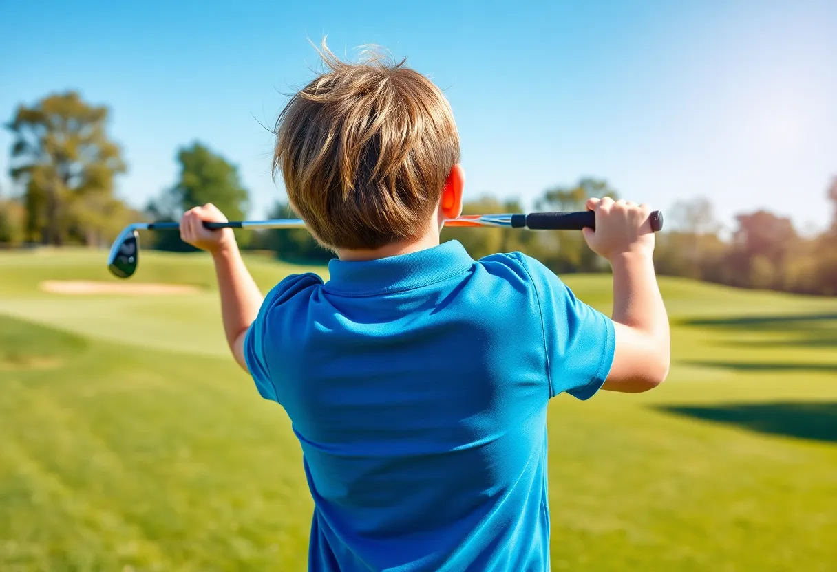 Young golfer swinging on the golf course