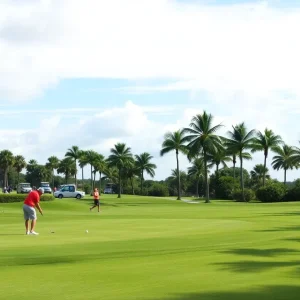 Golfers playing on a Tampa golf course post-Hurricane Milton