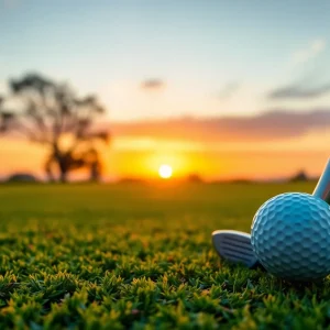 Empty golf course with warning signs about betting.