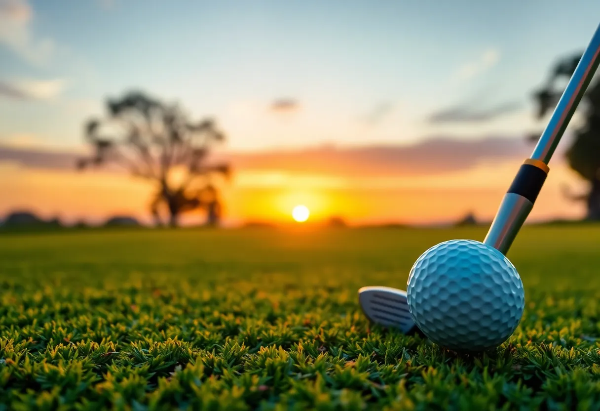 Empty golf course with warning signs about betting.