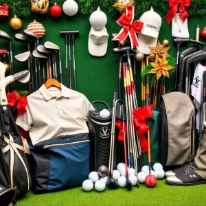 Display of golf equipment and apparel on sale for the holidays