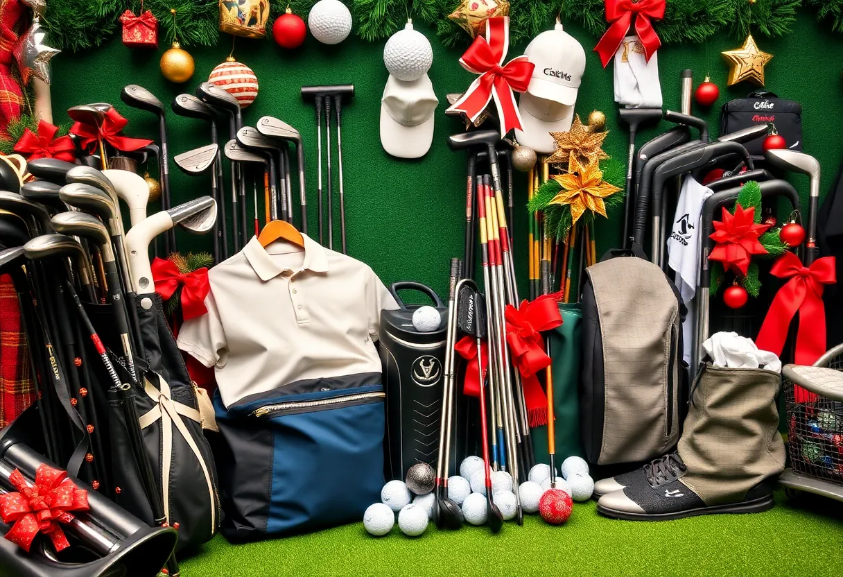 Display of golf equipment and apparel on sale for the holidays