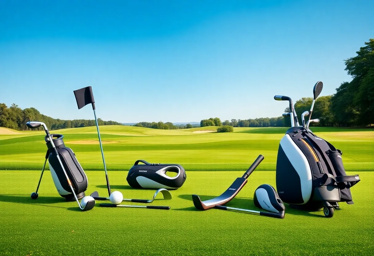 Diverse group of golfers enjoying a game with new golf sets