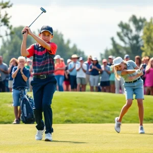 Young golfers practicing at a New York golf course for the 2025 Junior Ryder Cup.