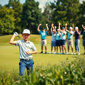 Golfers practicing on a sunny day at a golf course