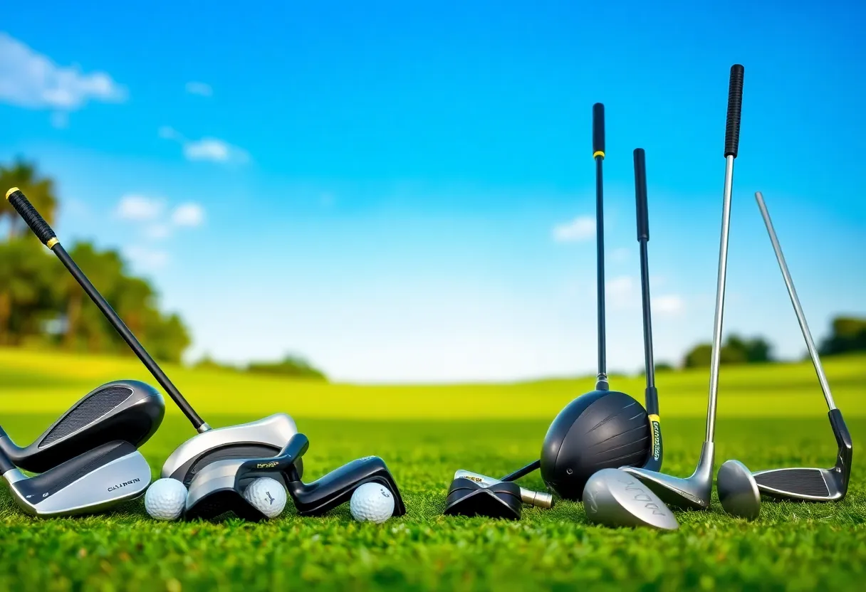 Various types of golf clubs for 2024 including drivers and putters on a golf course.