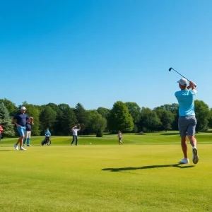 Golf instructors teaching on a sunny Florida golf course