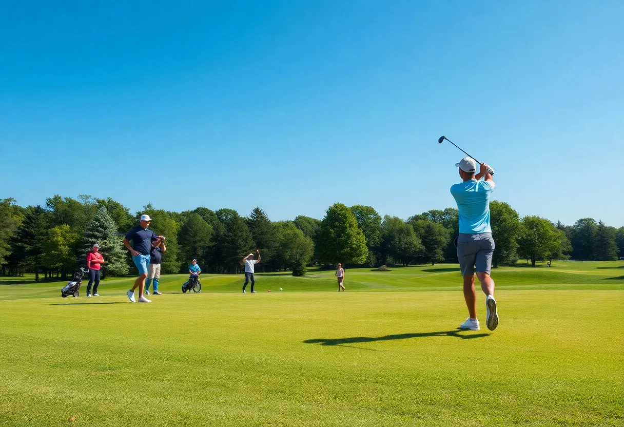 Golf instructors teaching on a sunny Florida golf course