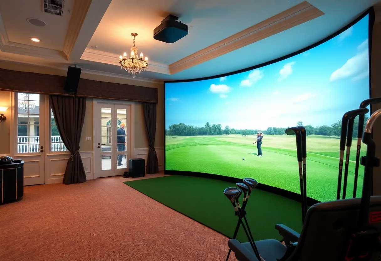 Luxurious golf simulator displayed in the Governor's Mansion