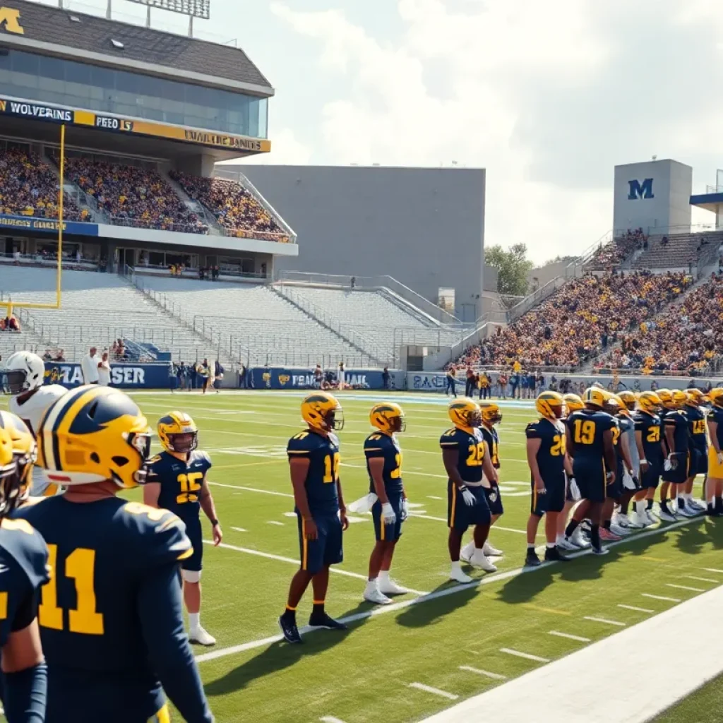 Michigan Wolverines players practicing for the ReliaQuest Bowl