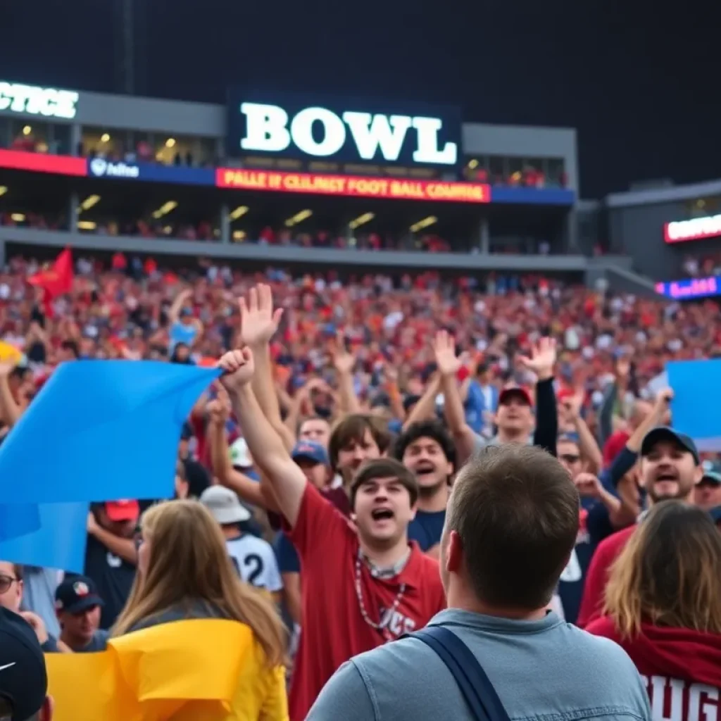 Fans celebrating outside the Raymond James Stadium for the ReliaQuest Bowl