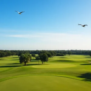 A beautiful sunny day at Soleta Golf Club with golfers playing on the course.