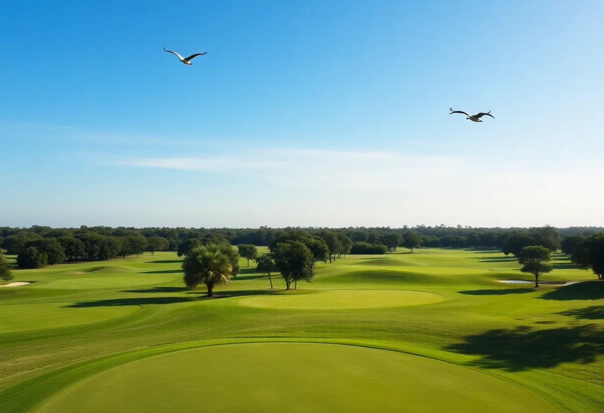 A beautiful sunny day at Soleta Golf Club with golfers playing on the course.