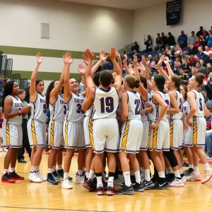 Boys basketball team celebrating their tournament win