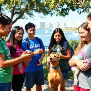 Students volunteering their time in Tampa Bay, helping families and animals.