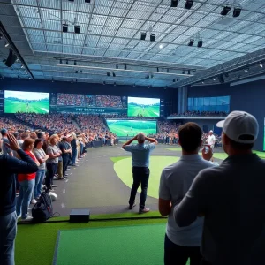 Indoor golf arena showcasing TGL Golf League match