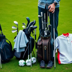 Golf equipment of Tiger Woods including clubs and golf balls