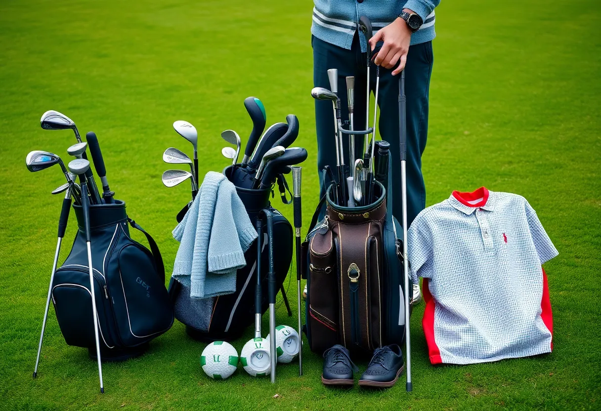 Golf equipment of Tiger Woods including clubs and golf balls