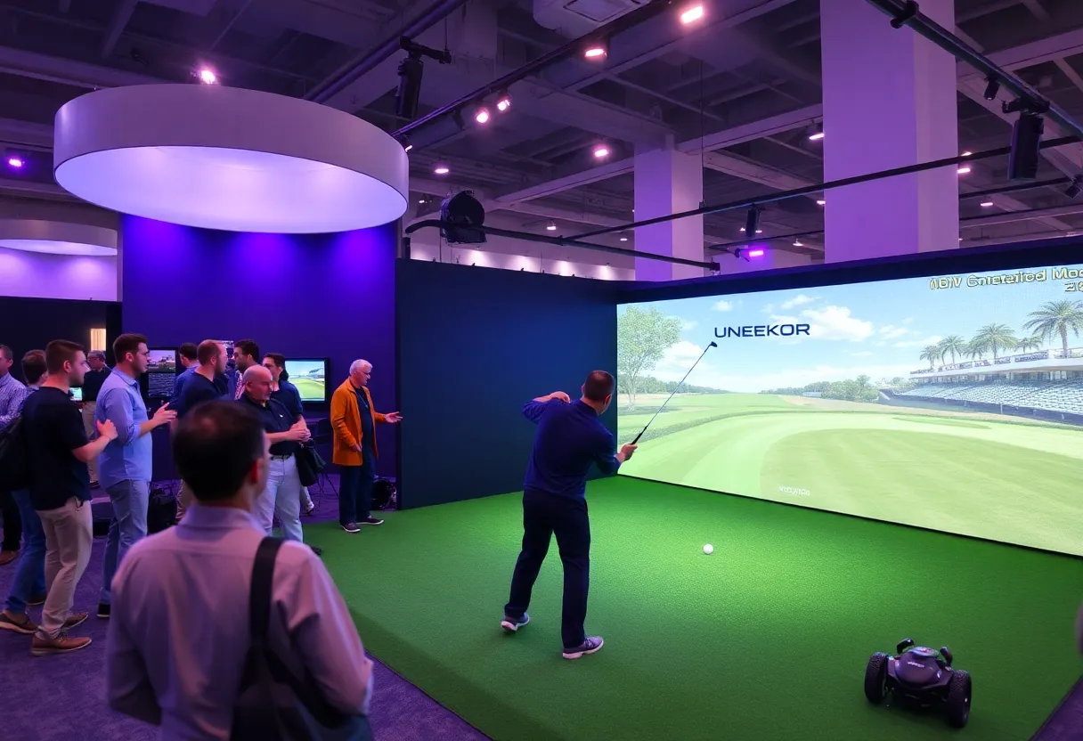 Uneekor's booth showcasing golf simulator technology at PGA Show 2024