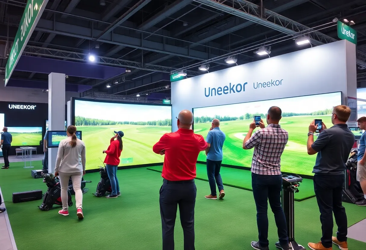 Uneekor's booth at the PGA Show displaying their latest golf technology.