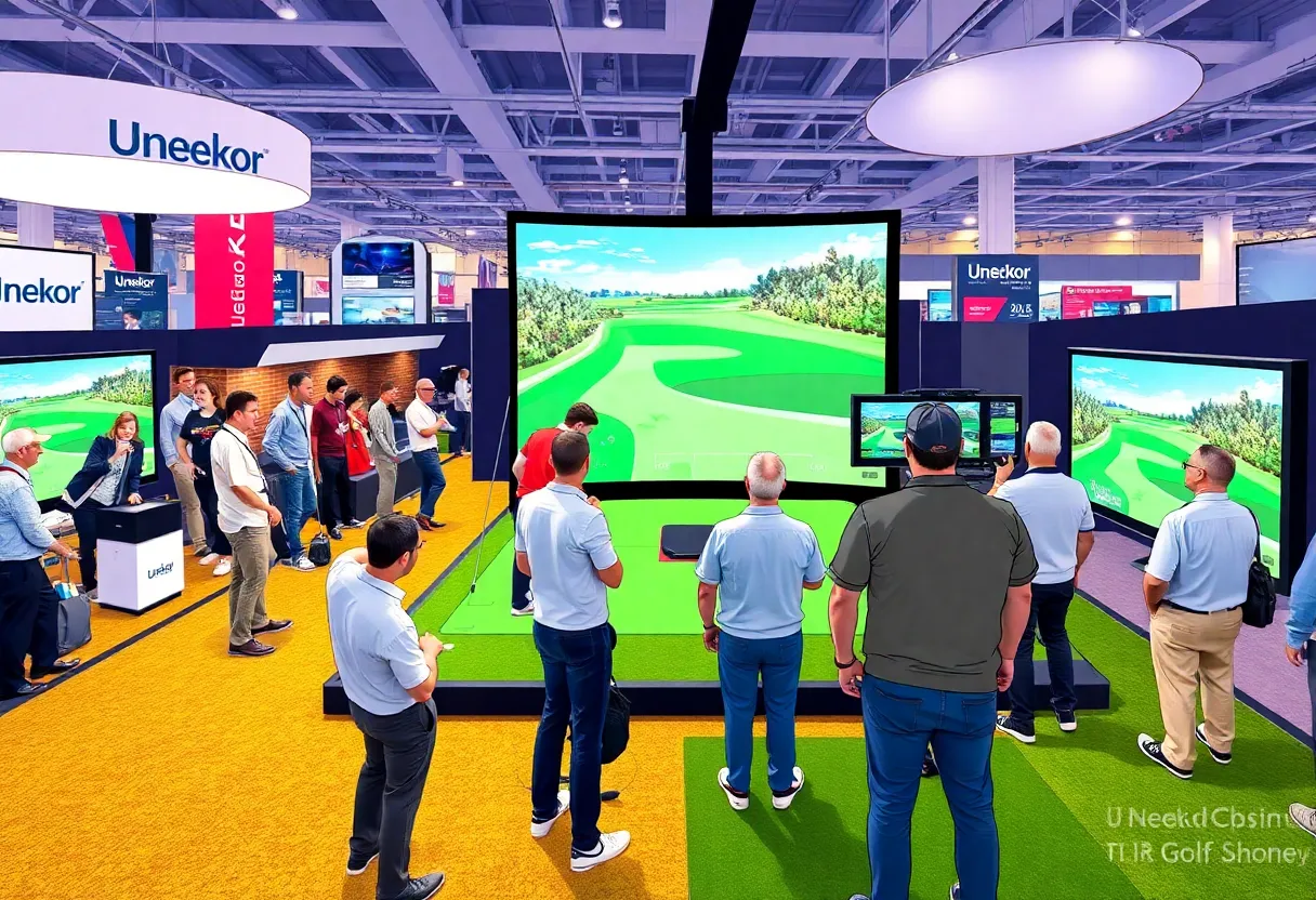 Uneekor booth showcasing golf simulators and technology at PGA Show 2024.