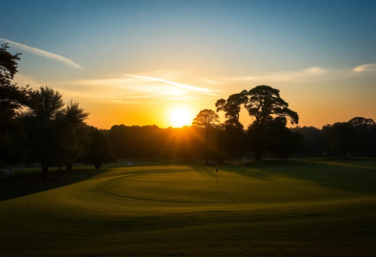 Golfers representing diversity on a scenic golf course.