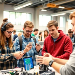 Students collaborating in an engineering lab at the University of South Florida.