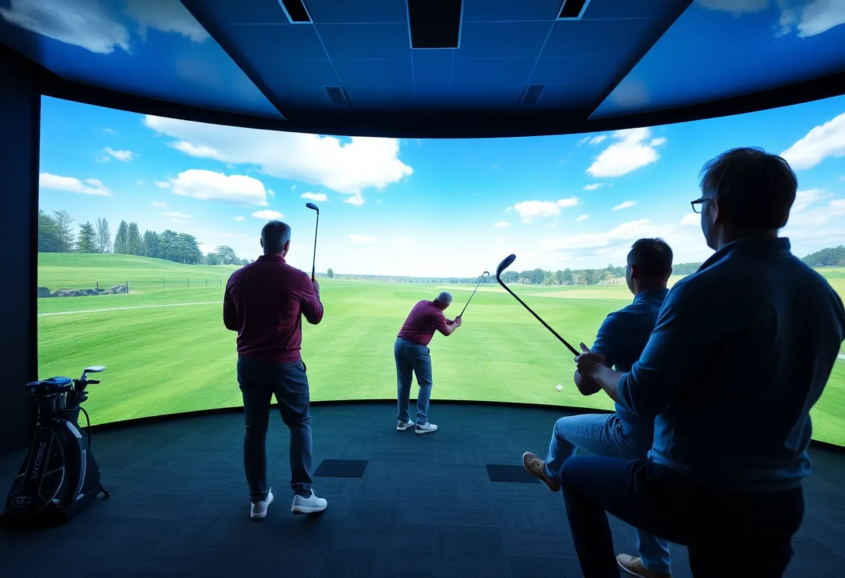 Golfer using a virtual golf simulator in Florida.