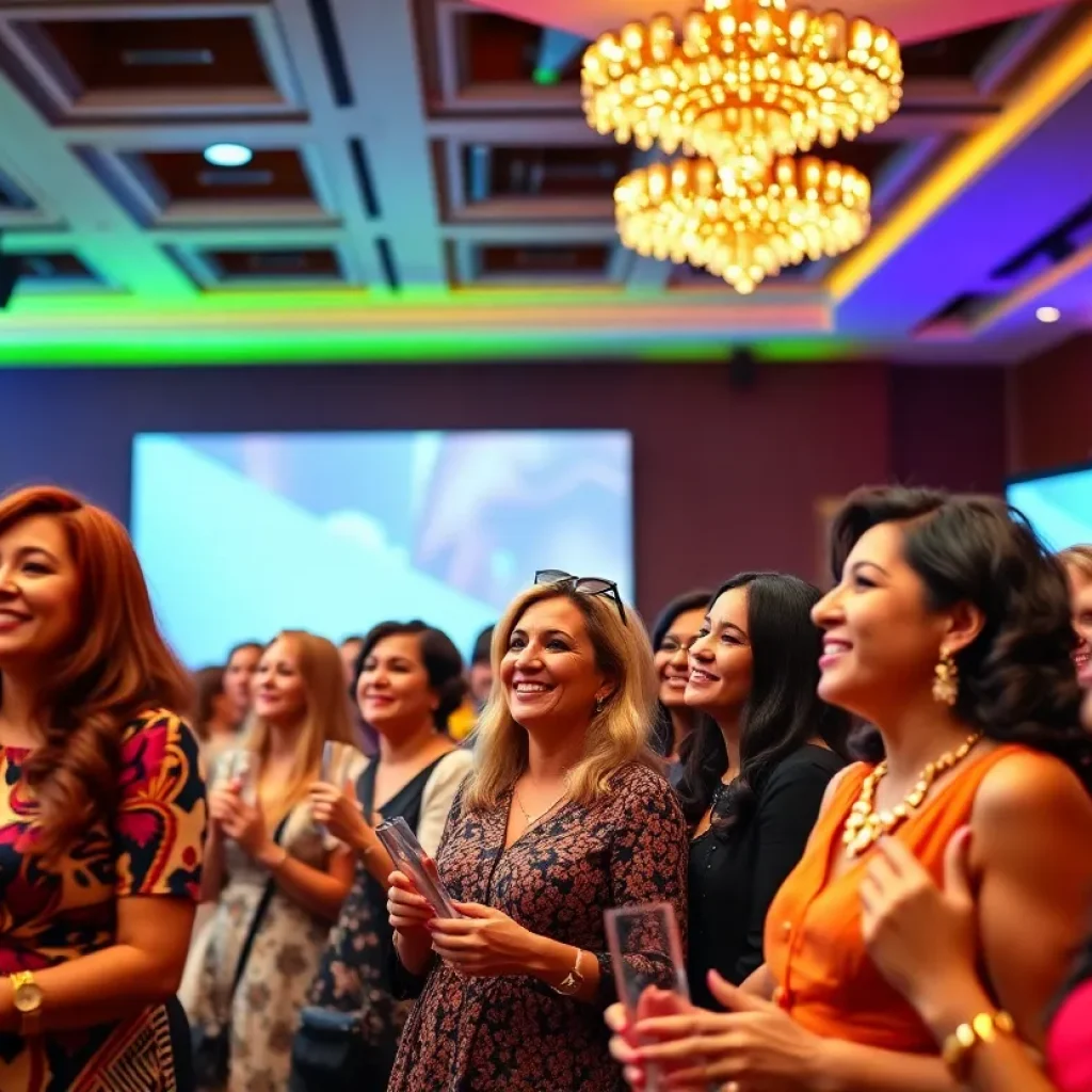 A group of women celebrating at the Women Who Win Awards.