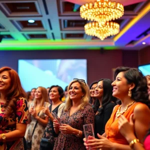 A group of women celebrating at the Women Who Win Awards.