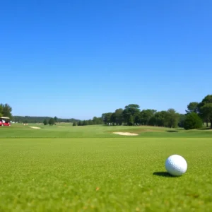 An exciting scene from the Dixie Amateur Golf Tournament with golfers in action.