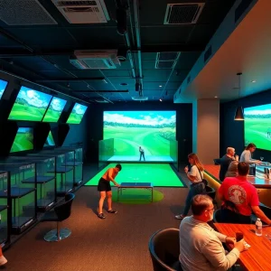 People enjoying indoor golf at X-Golf West Palm Beach