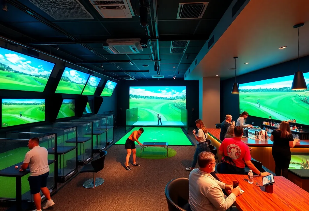 People enjoying indoor golf at X-Golf West Palm Beach