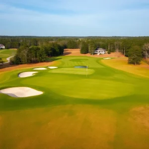 Scenic view of Yeamans Hall Golf Course with golfers.