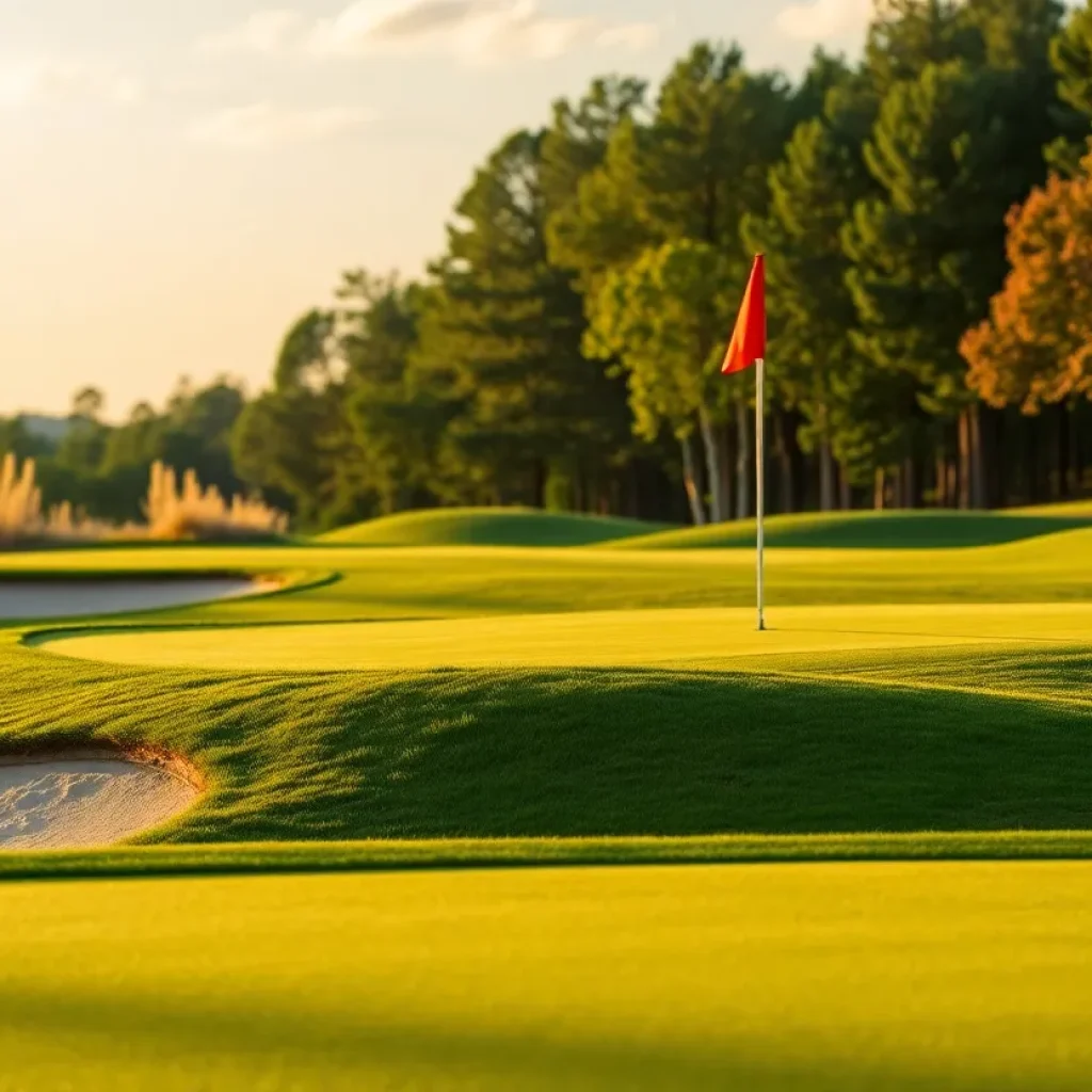 Close up of a beautiful golf course with adaptive golfing equipment